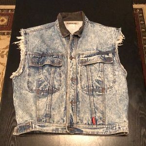 Vintage faded light blue denim cut off vest